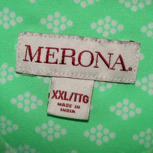 Merona, Blouse, XXL, Lime Green w/ White Dotted Diamond Pattern, Long Sleeve - Picture 4 of 6